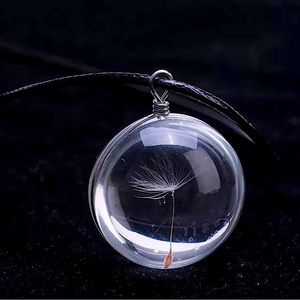 WISH SEED 🤩 Dandelion/Trendy Handmade Natural Glass Pendant w/ Leather Cord